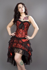  Lily overbust steel boned corset in red satin & black lace overlay - 