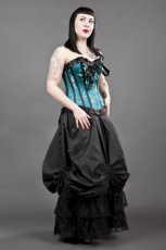  Lily overbust steel boned corset in turquoise satin & gold petals - 