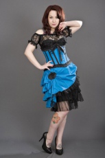  Lily underbust steel boned waist training corset in turquoise taffeta - 