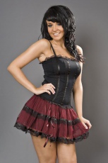  Lingerie mini dress in black cotton and burgundy mesh - 