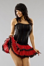 Lingerie mini dress in black cotton and red mesh /   - 