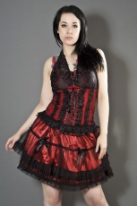  Lolita burlesque mini skirt in red satin & black mesh overlay - 