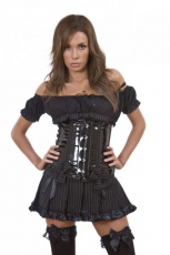  Lolita underbust waist cincher in black PVC & pinstripe - 