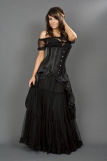  Longline steel boned underbust corset in black satin & spider lace overlay - 