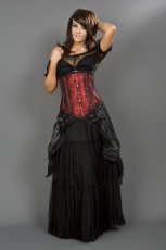  Long line underbust steel boned corset in red satin & spider lace overlay - 