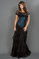  Longline underbust steel boned corset in turquoise satin & lace overlay - 