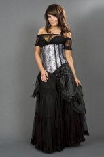  Long line underbust steel boned corset in white satin & spider lace overlay - 