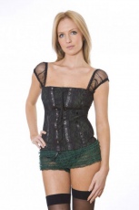 Lucy green gothic top in cotton with black lace overlay - 