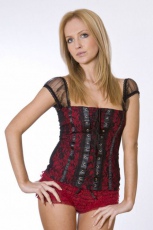  Lucy gothic top in red cotton and black lace overlay - 