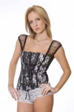  Lucy white cotton top with black lace overlay - 