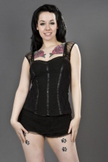  Maria black gothic cotton top with black lace overlay - 