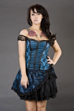  Maria turquoise ladies cotton top with black lace overlay - 