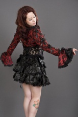  Melissa burlesque bolero jacket in red cotton & black lace overlay - 