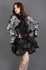  Melissa burlesque bolero jacket in white cotton & black lace overlay - 