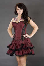  Mistress overbust burlesque corset in burgundy taffeta - 