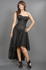  Mollflanders victorian gothic corset dress in black satin and black lace overlay - 