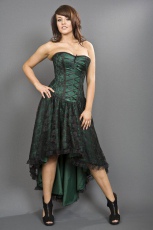  Mollflanders gothic corset dress in green satin and black lace overlay - 