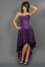  Mollflanders gothic corset dress in purple satin and black lace overlay - 