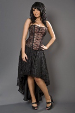  Mollflanders overbust gothic corset in brown satin & black lace overlay - 
