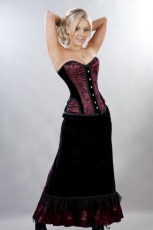  Morgana long victorian gothic skirt in burgundy satin flock - 