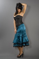  Morticia knee length burlesque skirt in turquoise satin - 