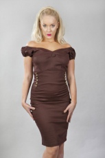  Nancy knee length pencil skirt in brown cotton - 