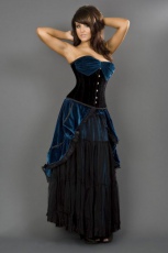  Opera overbust steel boned corset in black & turquoise velvet - 