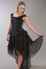  Ophelie victorian gothic corset dress in black satin flock - 