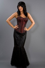 Panel long mermaid style skirt in black satin and black lace overlay - 