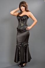  Panel long mermaid style skirt in black satin - 