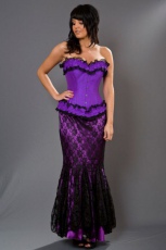  Panel long mermaid skirt in purple satin and lace overlay - 