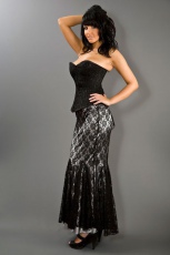  Panel long mermaid skirt in silver satin and lace overlay - 