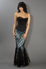  Panel mermaid skirt in turquoise satin and lace overlay - 