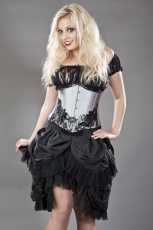 Paris underbust steel boned waist training corset in silver taffeta - 