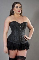  Petra overbust plus size steel boned corset in black scroll brocade - 