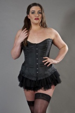  Petra overbust longline plus size corset in black taffeta - 