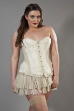  Petra overbust plus size corset in cream taffeta & cream lace overlay - 