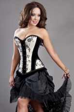  Petra overbust steel boned corset in cream satin flock - 
