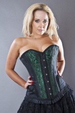  Petra overbust steel boned corset in green scroll brocade - 