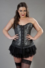  Petra overbust plus size waist training corset in silver scroll brocade - 