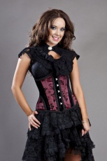  Petra long line steel boned underbust corset in burgundy satin flock - 