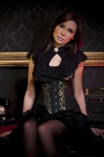  Petra long line steel boned underbust corset in gold scroll brocade - 