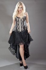  Petra zip overbust burlesque corset in gold satin & black lace overlay - 