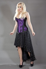  Petra zip overbust burlesque corset purple satin & black lace overlay - 