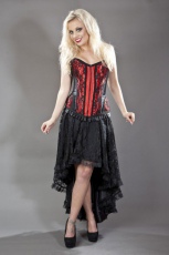  Petra zip overbust burlesque corset in red satin & black lace overlay - 