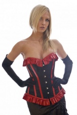 Pinup overbust steel boned corset in black satin & red PVC /  /   /  - 