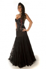  Rara long gothic skirt in black satin and black mesh overlay - 