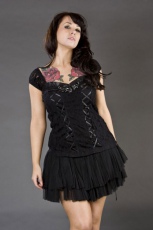  Raven gothic top in black cotton and black lace overlay - 