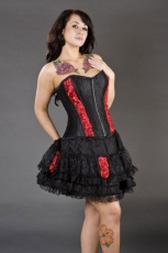  Romance black burlesque mini skirt with red rose detail - 