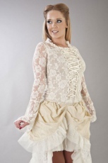  Sarah long sleeve victorian top in cream lycra and cream lace overlay - 